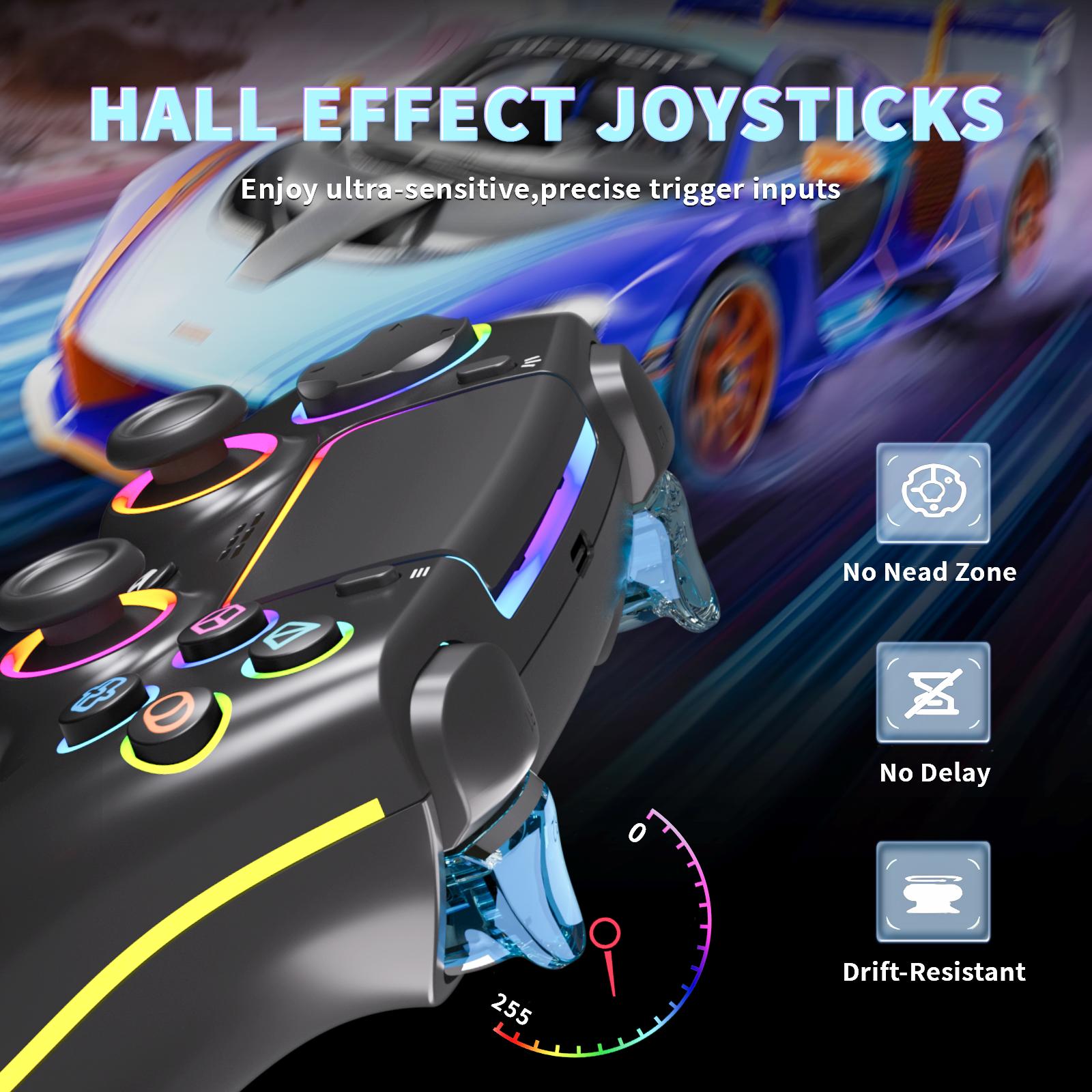 Wireless RGB PS-5 Hall Controller for PS5 & PC with Hall Effect Sticks No Drift Programmable Back Buttons Turbo 6 Axis Gyro Dual Vibration & Touchpad Gaming Accessories Game Peripherals