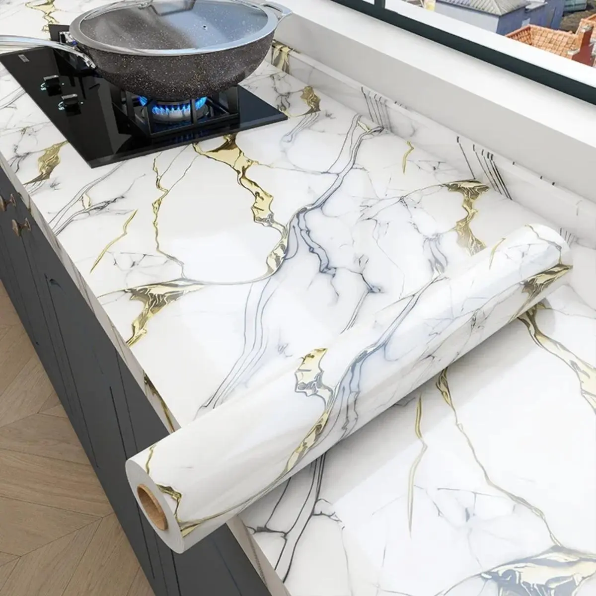 1 Roll Peel-and-Stick Marble Veins Wallpaper - Waterproof, Oil-Resistant DIY Decorative Sticker for Kitchen Countertops, Bathroom, DIY Refresh in Minutes, Modern Marble Home Upgrade, Protects Old Tops, Peel Stick Remove Easily