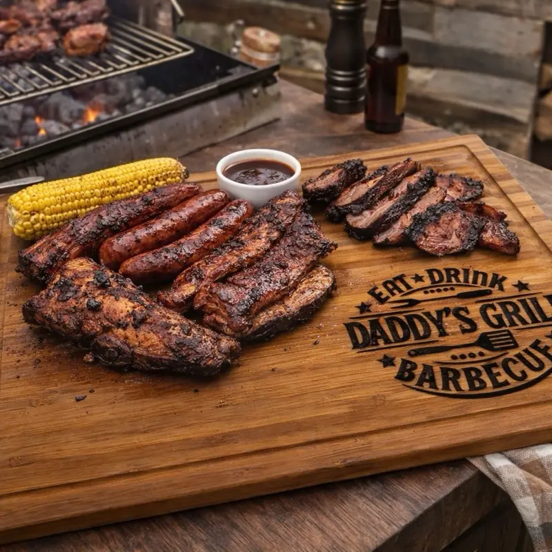 Taniri Personalized (Up to 15 characters) BBQ Cutting Board for Dad, Custom Engraved Grill Board, Father’s Day Gift for Dad Husband Grandpa, Wooden Chopping Board for Kitchen and Barbecue, Ready to Gift Keepsake Kitchenware