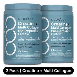 2x NeoCell Creatine Monohydrate Powder - With Multi Collagen Peptides - 60 Servings - Unflavored - for Women and Men - 20oz Total of Creatine + Collagen