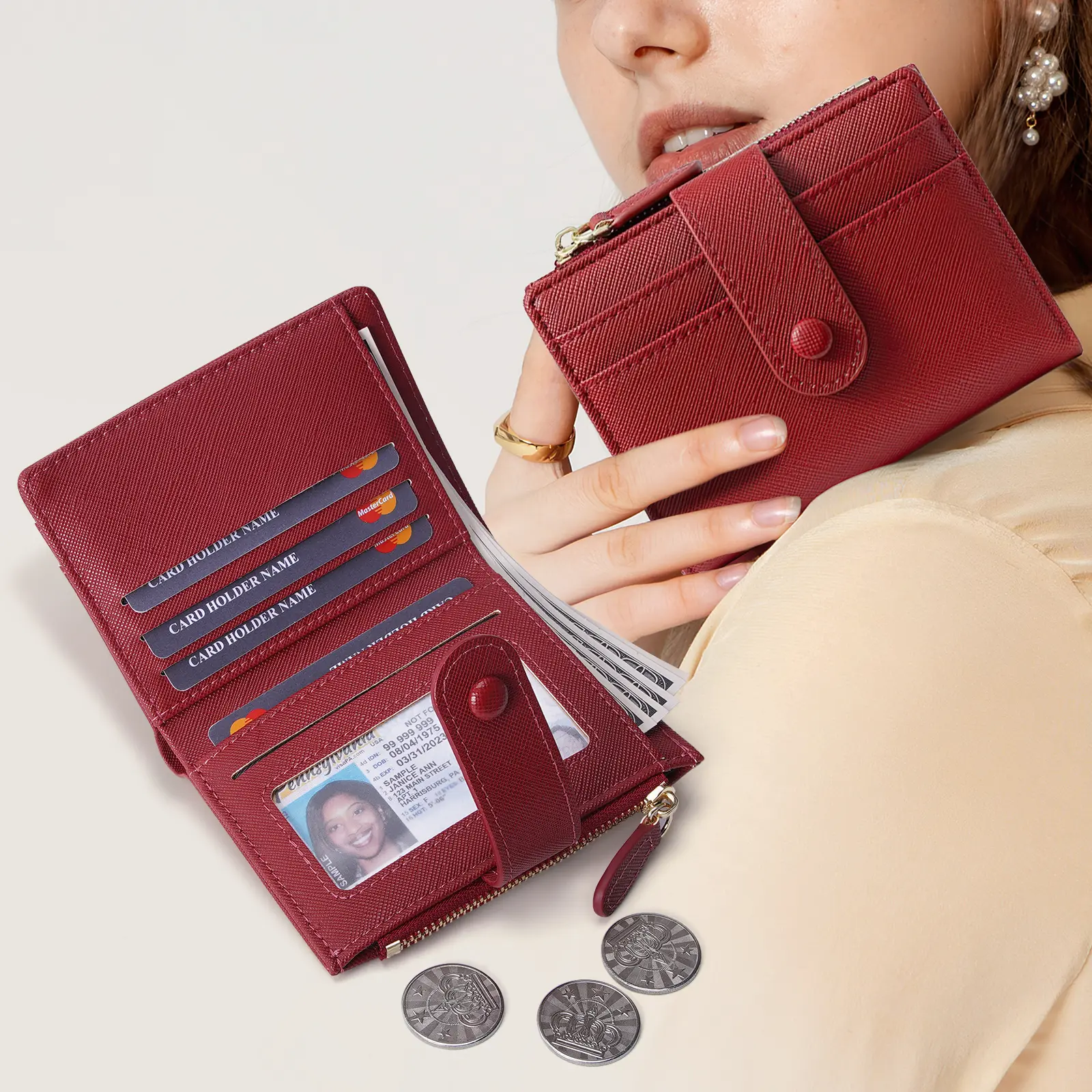 HKCLUF 374 Small Wallet for Women RFID Blocking Wallet Womens Leather Zipper Credit Card Pocket Wallet Tassel Keychain Ladies Mini Purse Perfect for Back to School