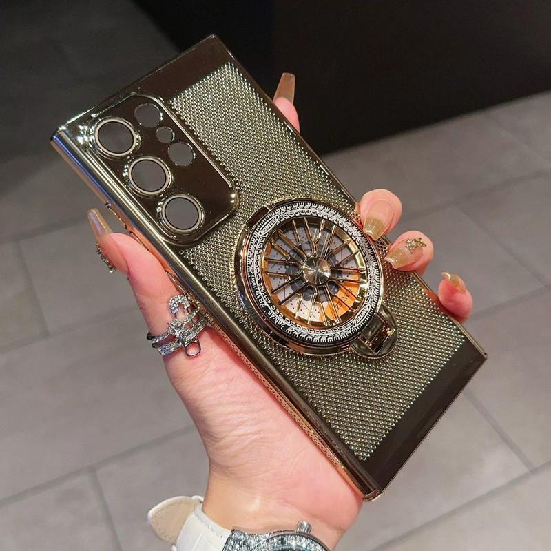 Compatible with S26Ultra/S25Ultra/s24/s23 Rotating gyroscope stand phone case, electroplated heat dissipation mesh shell, fully wrapped lens film phone case -HN311-1