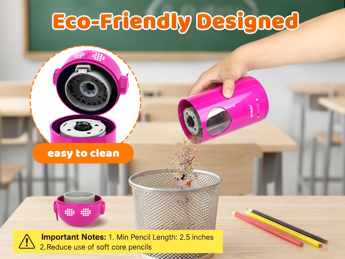 【summervibes】AFMAT Robotic Pencil Sharpener - Fully Automatic Funny Robot Design, Hands-free, Rechargeable, 3 Sharpness Settings, Kid-Safe, 7-11.5mm Large Hole, Ideal for Home, School, Teacher  Gift  adhd office accessories