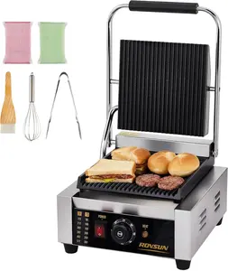 ROVSUN Commercial Panini Press Grill, Stainless Steel Electric Countertop Sandwich Maker with Adjustable Temp 122°F–572°F, For Steak, Burgers, Home & Restaurant Use, 110V, Silver