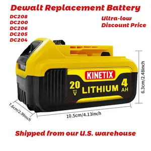 KINETIX Replacement for Dewalt 20V Max Battery: 4.0Ah Lithium Batteries Compatible with Dewalt Battery DC208 DC200 DC206 DC205 DC204 Cordless Power Tools High Capacity Lithium-ion Pack Ion sickle