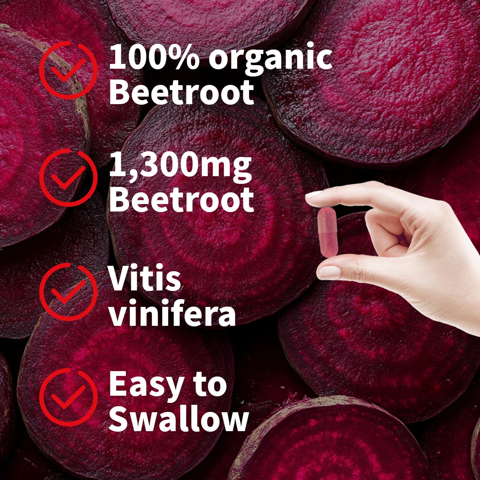 SWIYIE-Beet Root Capsules 120 pcs, Beetroot Supplement Support Heart Health Circulation, Blood Pressure, Beets with Grape Seed Extract, Non-GMO, Gluten-Free | 1300mg per Serving