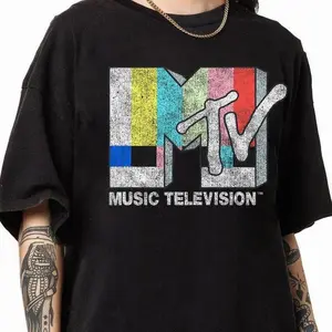 #TikTokshopRestock Plus size Comfort Colors MTV Classic Vintage tv Signal Logo T-Shirt, Retro 80s & 90s MTV Family Matching Tee, MTV Birthday Girl Music Television Signal Logo T-Shirt Streetwear