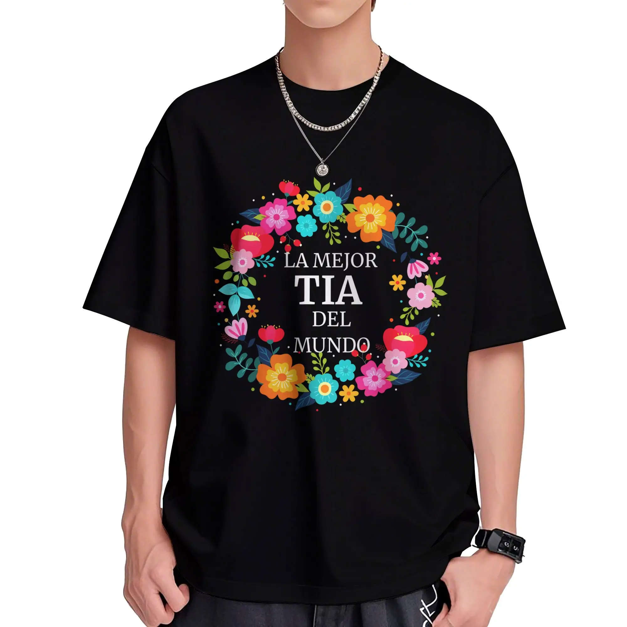 “ LA MEJOR TIA MUNDO" 100% Cotton Crew Neck T-Shirt – Soft Breathable Casual Tee for Men & Women Soft Tropical Crewneck Fabric Unisex graphic  tee