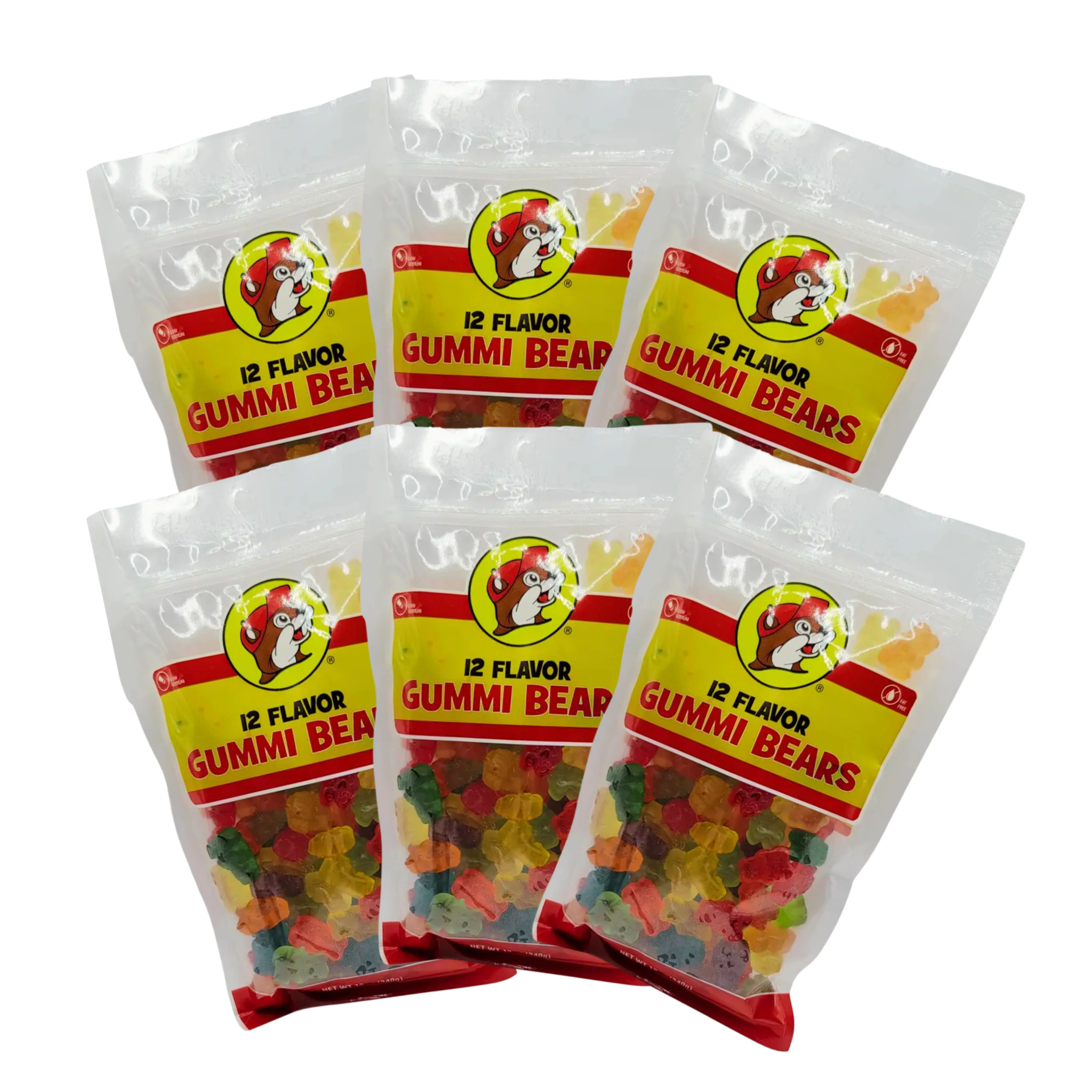 Buc-ee's Fruity Gummi Bears Candy Snack, 12 Flavors, Sweet, Strawberry, Lemon, Natural Flavors, Soft Chewy Texture, Resealable Bag Bonbon