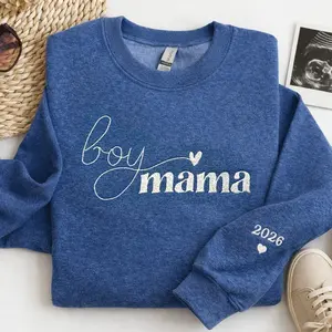 Embroidered Boy Mama Sweatshirt Pullover Embroidery Womenswear Crewneck Everyday Unisex