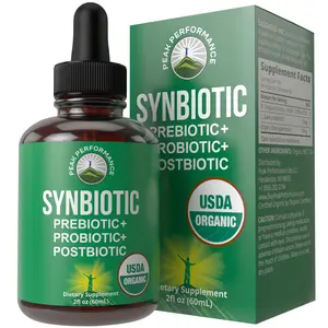 Organic Synbiotic = Prebiotics + Probiotics + Postbiotics 3-in-1 Supplement for Women, Men, & Kids. Pre, Pro, & Post Biotics Liquid Drops for Gut + Microbiome Balance. Made in USA, Vegan, Zero Sugar
