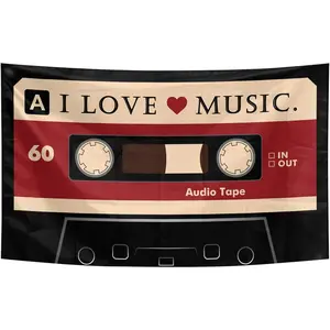 "I LOVE MUSIC "Vintage Pattern tapestry, Fun Lightweight Decoration wall hanging, dopamine outdoor tapestry, suitable for living room, bedroom, college dorm, trippy room decor , Creative gift Tapestry Wall Hanging,bedroom decorative accessories Halloween