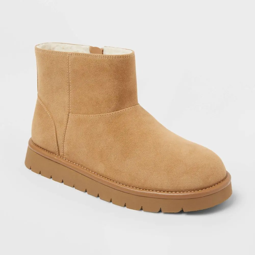 Women’s Universal Thread May Shearling-Lined Suede Ankle Boots - Tan Shoe, Footwear with Rubber Sole, Polyurethane Platform