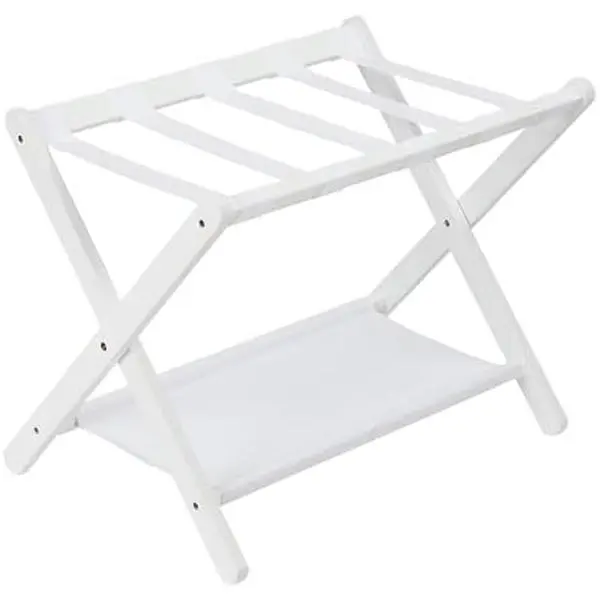 Folding Bamboo Luggage Suitcase Stand, Storage Shelf, Nylon Straps, 110 Lb Durable Sturdy Rack Display Rack
