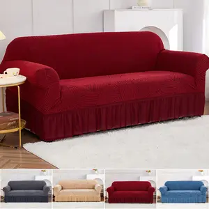 BEKRVIO-Eco-Friendly Plush Sofa Slipcover, Pet Dog Cat Thickened Jacquard with Skirt, Elastic Fit 1-4 Seater Sofas, Cationic Knitted Fabric, Wrap-Around Design, Non-Slip & Machine Washable Home Decor Quilted Cotton Velvet Cover