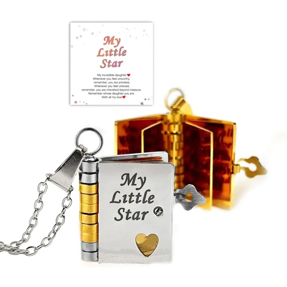 For Daughter - My Incredible Daughter Book Necklace,To My Daughter Necklace from Mom and Dad Openable Multi Layer with 6 Pages of Engraved Information Carries Everlasting Love Pendant Birthday Graduation Jewelry