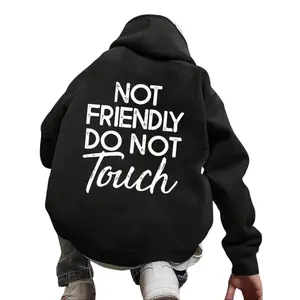 Not Friendly Do Not Touch Print, Men'S Casual Streetwear Hoodies, Comfy And Loose Hooded Pullover Top, Casual Streetwear, Fall Outfits
