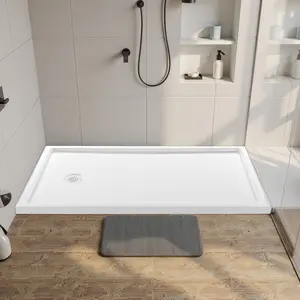 Shower Pan 60 X 32 Inch, Single Threshold Rectangle Shower Base, White Acrylic & PVC Construction, Slip-Resistant Shower Pan with Drain and Cover, Left Drain Location, Easy Installation for Bathroom