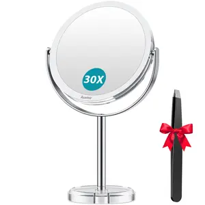 Auxmir 1X/ 30X Magnifying Mirror, Makeup Mirror with Tweezer, Double Sided Round Vanity Tabletop Mirror, 360° Rotation Portable for Dressing Table Desk Bathroom Bedroom Travel, Clear