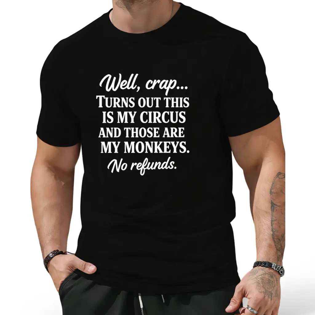 No Refunds Vintage Tee – My Circus, My Monkeys with Garment Dyed, Broken-In Feel Streetwear Prints Fabric Top