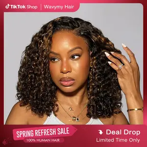 Wavymy TikTok Viral Wear Go Side Part Casual Blonde Highlights  250% Density Water Wave Minimalist 7x5 Pre-cut Lace Closure Wigs Dome Cap Glueless with Natural Hairline Wig
