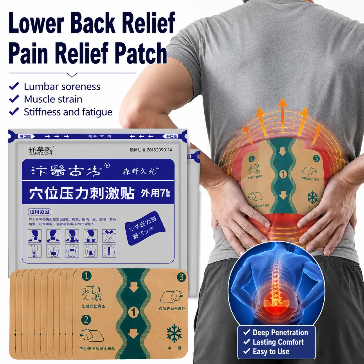 Specialized Herbal Topical Heat Patch with Stretch Fabric - 1 Box (7 Patches) Trial Pack, Long-Lasting, Flexible Fit, 36 Months Shelf Life, Disposable for Lumbar Therapy, Muscle Strain, Lower Back Pain Relief, Refill Pouch Compatible