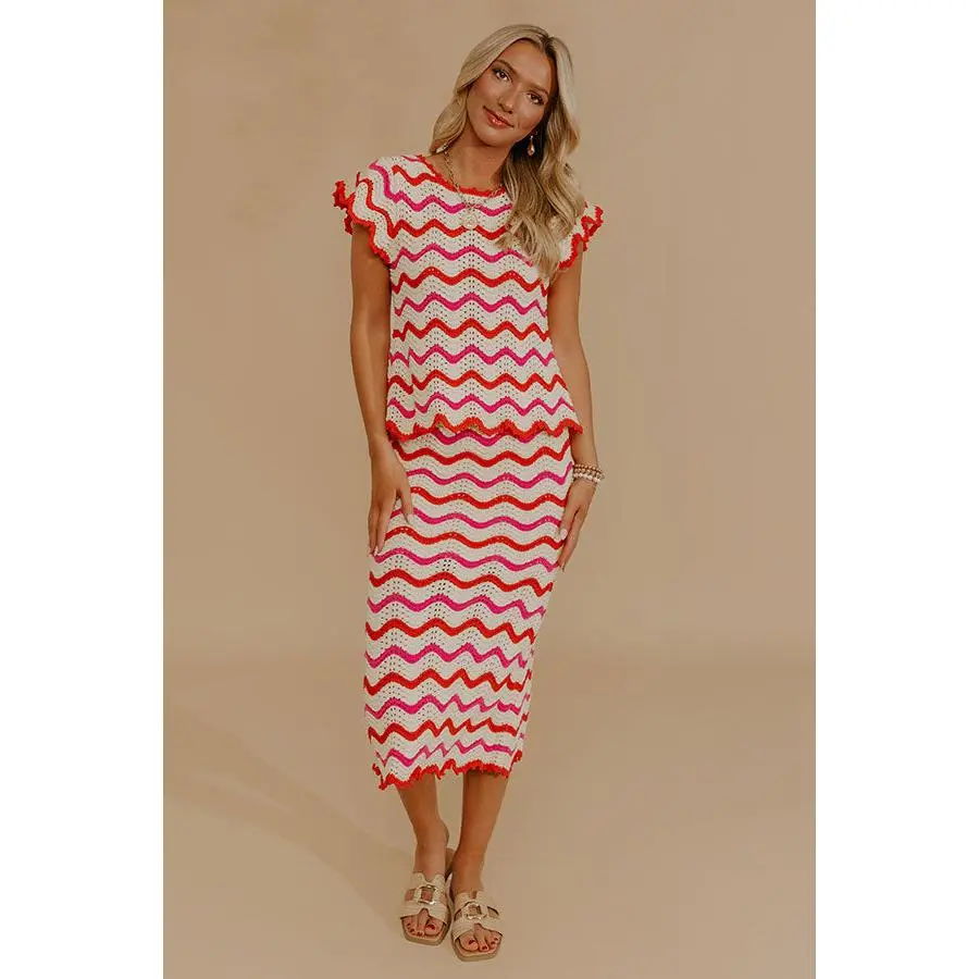 Getaway Chic High Waist Pointelle Knit Midi Skirt