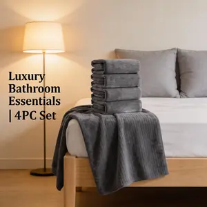4-Piece Microfiber Towel Set, Ultra Soft & Absorbent Quick-Dry Bathroom Towels, Luxury Bath Essentials, Solid Gray