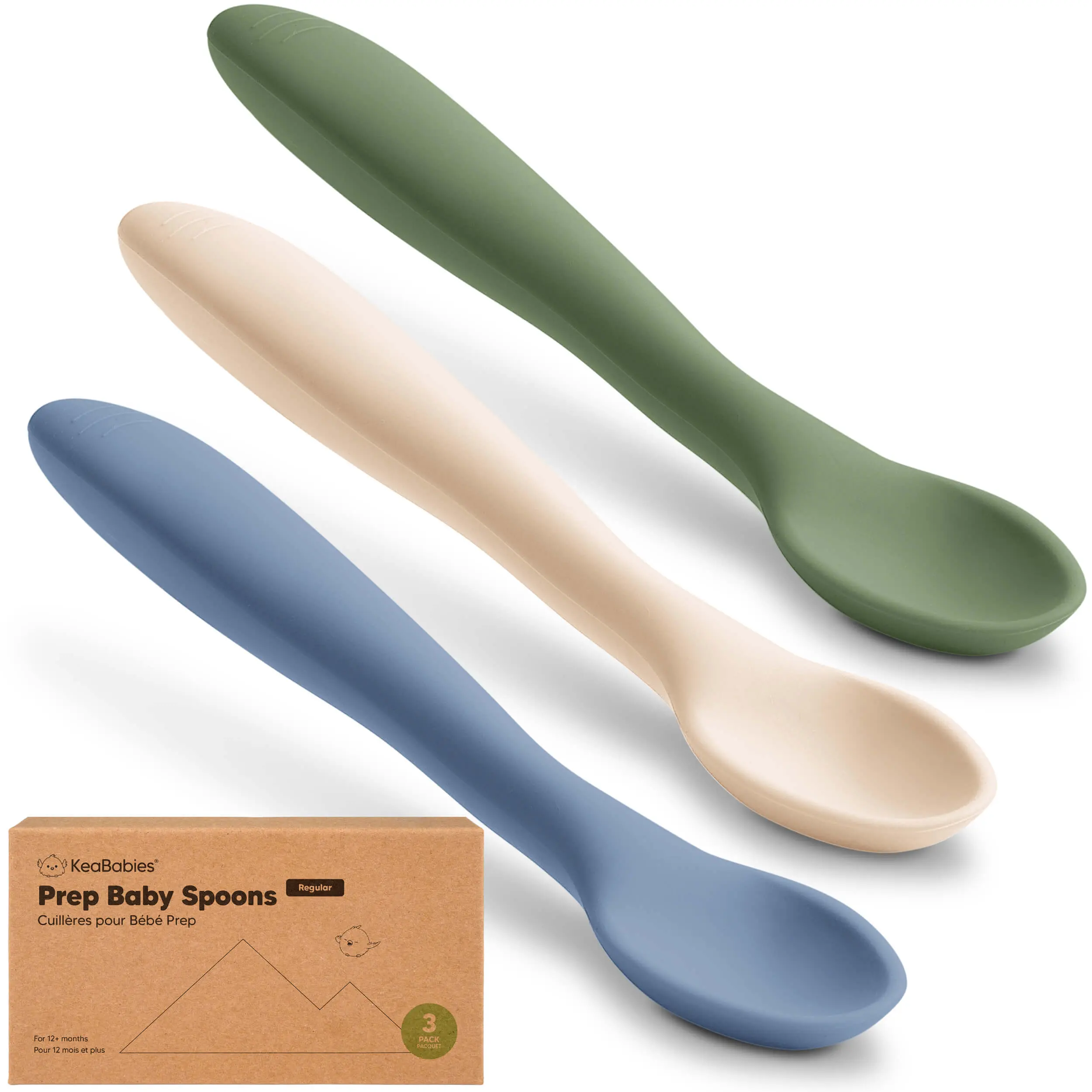 KeaBabies Silicone Baby Spoons, Self Feeding 6-12 months - 3-Pack Baby Weaning Eating Utensils, Toddler First Food Training Spoon, Infant, Kids Feeding Supplies Essential Set, Dishwasher-safe