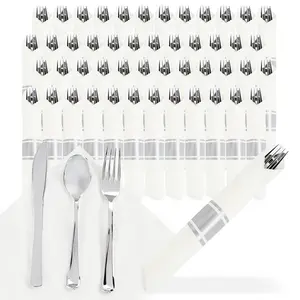 Spec101 Plastic Silverware in Silver Color - 300pk Pre Wrapped Plastic Cutlery