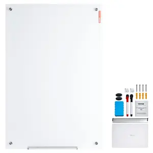 48"x32" Magnetic Glass Whiteboard - Frameless Dry Erase Board, Wall-Mounted with Marker Tray, Eraser & 2 Markers, White