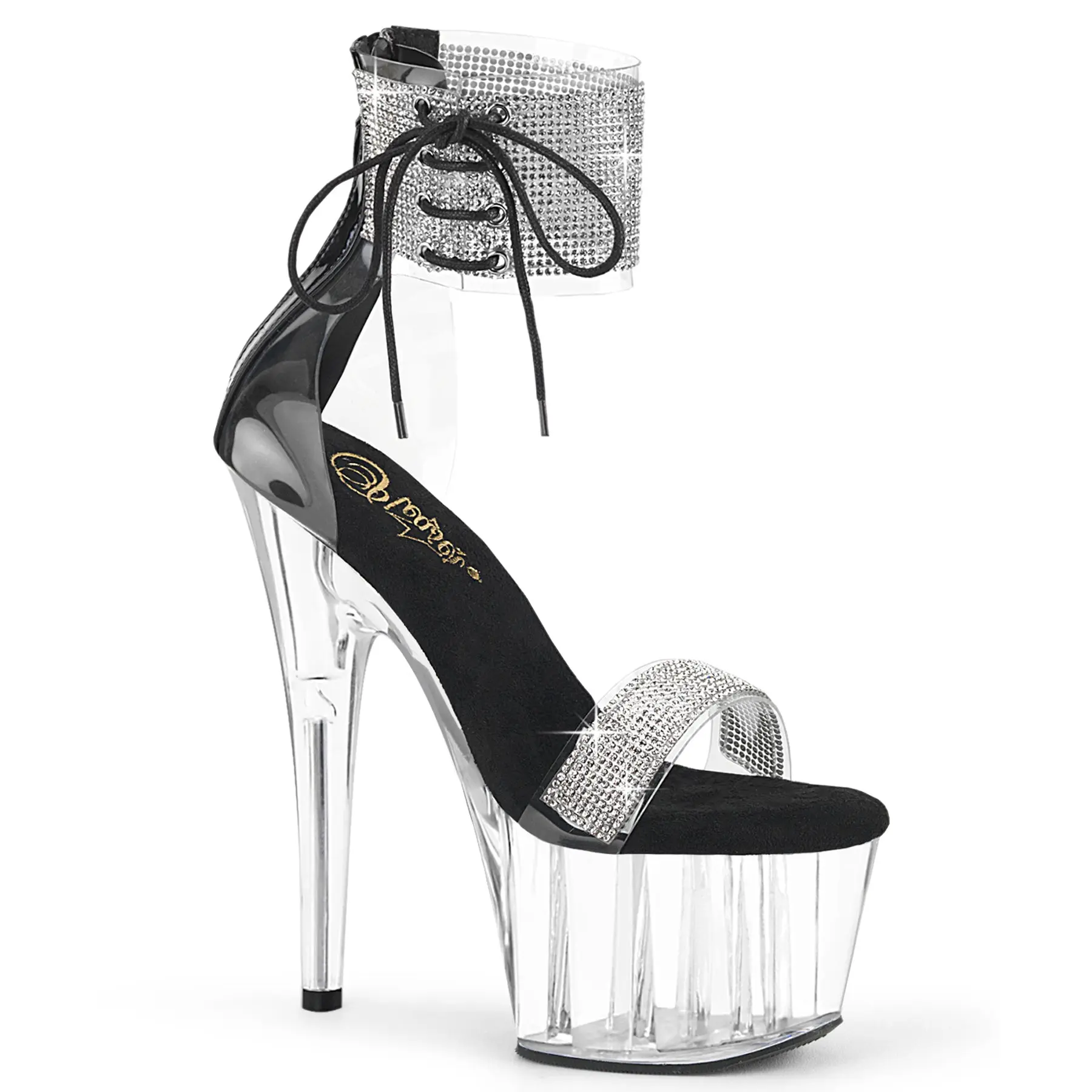 Pleaser Adore-727RS Women's Ankle Strap Heels - 7-inch Heel, 2 3/4-inch Platform Sandal with Rhinestone Accent for Party Events