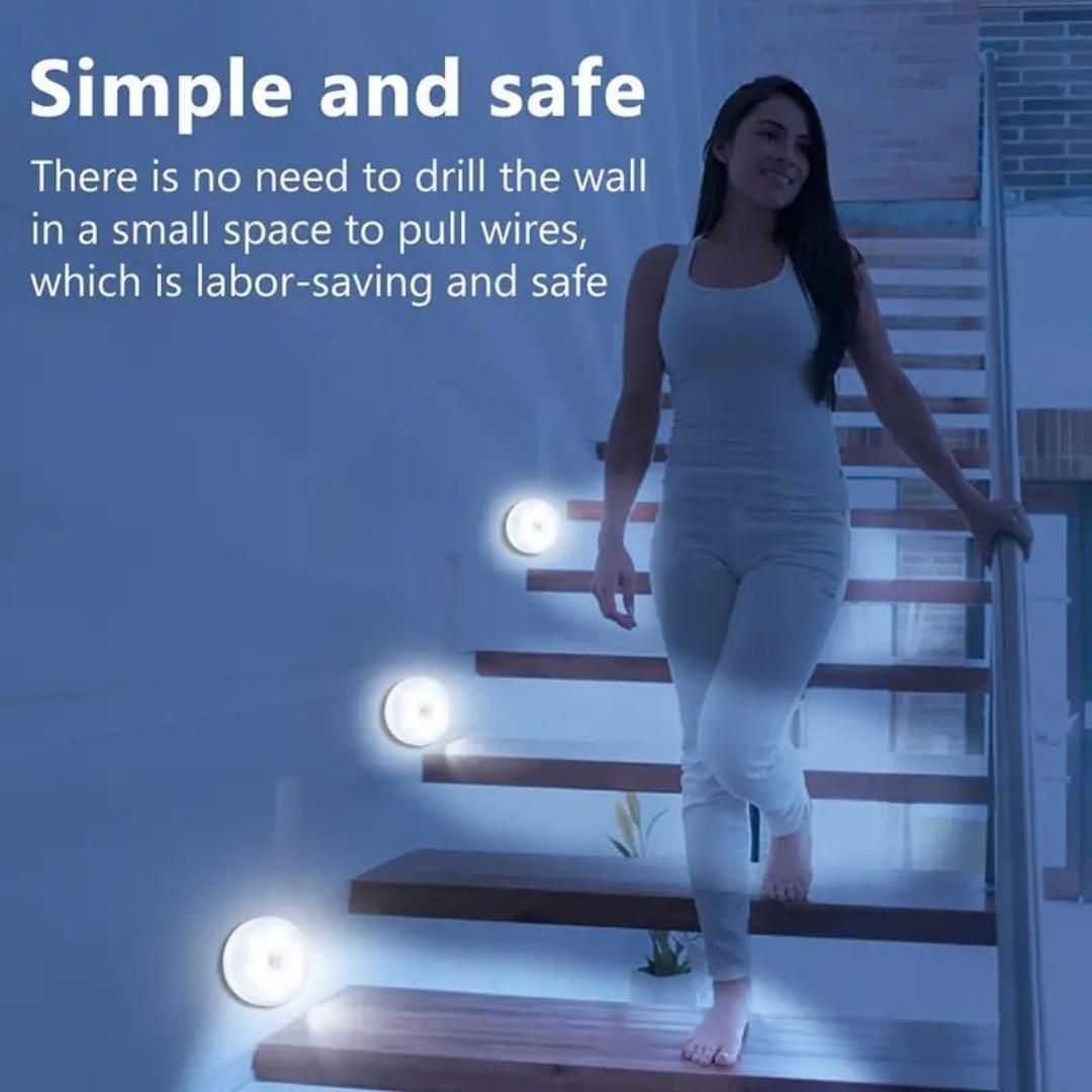 5-10 LEDs Motion Sensor Light, USB Rechargeable Round LED Light, Dimmable Night Light for Bathroom, Storage Cabinet, Stairway, Corridor & Office Space