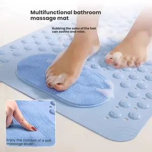 Non-slip PVC Bath Mat with Massage Points and Strong Suction Cups, Shower Mat with Foot Scrubbing Bristles, Drainage Holes, Thick and Durable, Easy to Clean, Rectangular Shape, Machine-Made