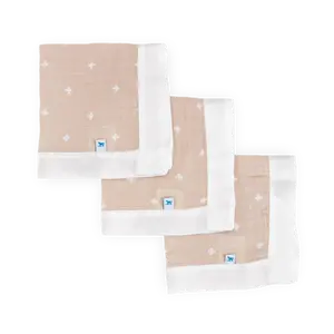 Cotton Muslin Security Blanket 3 Pack - Taupe Cross
