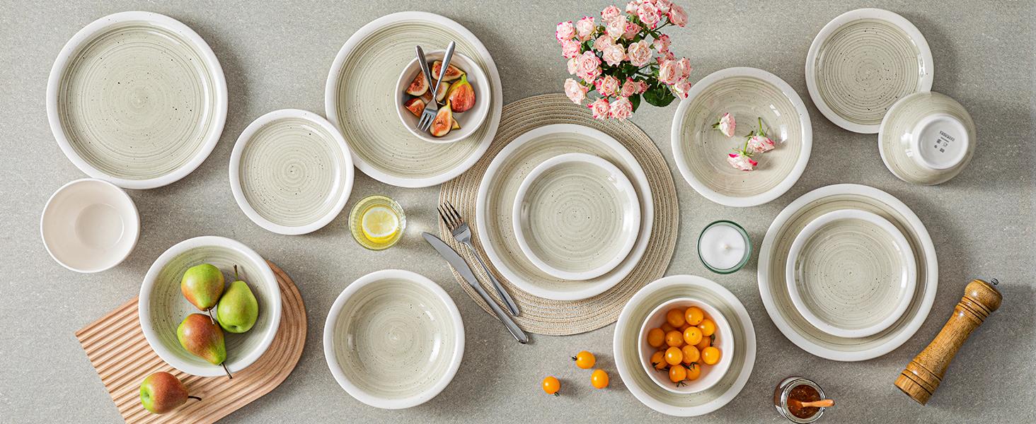vancasso ORI 16-Piece Round Dinner Service with 4 Dinner Plates, Dessert Plates, Cereal Bowls and Pasta Bowls for 4 People, Beige, Blue, Green & Gray Ceramic Dinnerware Set Porcelain Dinnerware Sets vancasso ORI 16-Piece Round Dinner Service with 4 Dinner Plates, Dessert Plates, Cereal Bowls and Pasta Bowls for 4 People, Beige, Blue, Green & Gray Ceramic Dinnerware Set Porcelain Dinnerware Sets