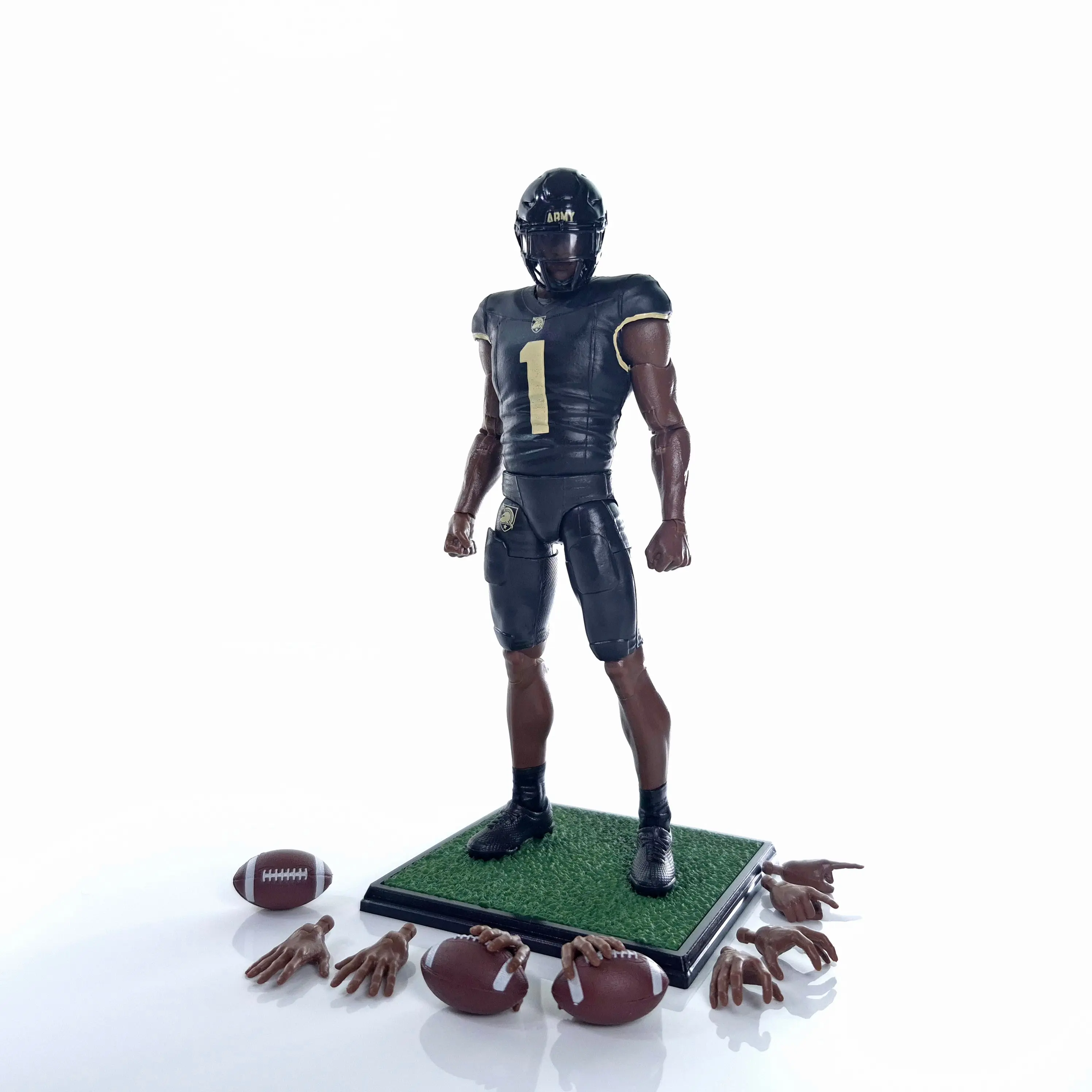 6-Inch Army Cadets Walk-On Player Sports Collectibles Action Figure - Articulated Joints, Full-Pose Power, Pose Any Angle, 4 Interchangeable Hand Sets, Detailed Football Accessory, Durable Display Stand, Dark Color Toy Model for Toy Collector Lifestyle, N