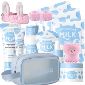 Milk Skin Care Set - 14PCS Milk Skin Care for Kids Ages 8-12 with Cleanser, Toner, Serum, Eye Cream, Face Cream, Sunscreen, Facial Masks - Deep Hydrating, Smooth & Delicate Skin for Girls & Women