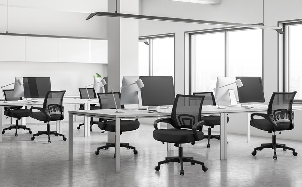 Yaheetech Ergonomic Mesh Office Chair Adjustable Height, Reclining Mid Back Desk Chair Swivel Rolling with Fixed Lumbar Support