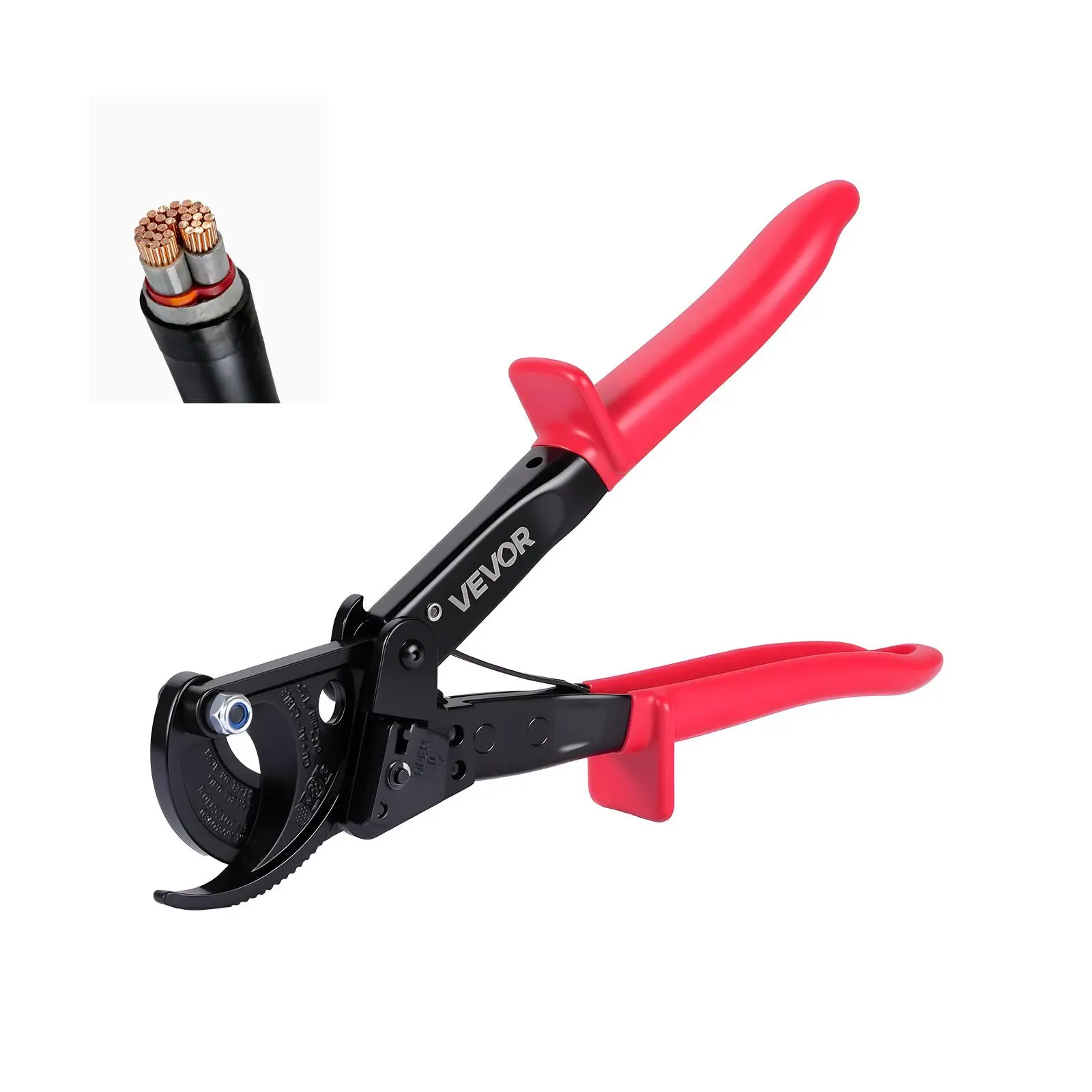 【Summerfinds】VEVOR Ratcheting Cable Cutter,Spring Steel Blades with PVC-Coated HandlesQuick-Release ButtonHeavy Duty Ratchet Cable Wire Cutter for Cutting Copper & Aluminum Cables Up to 474 MCM / 240 mm²
