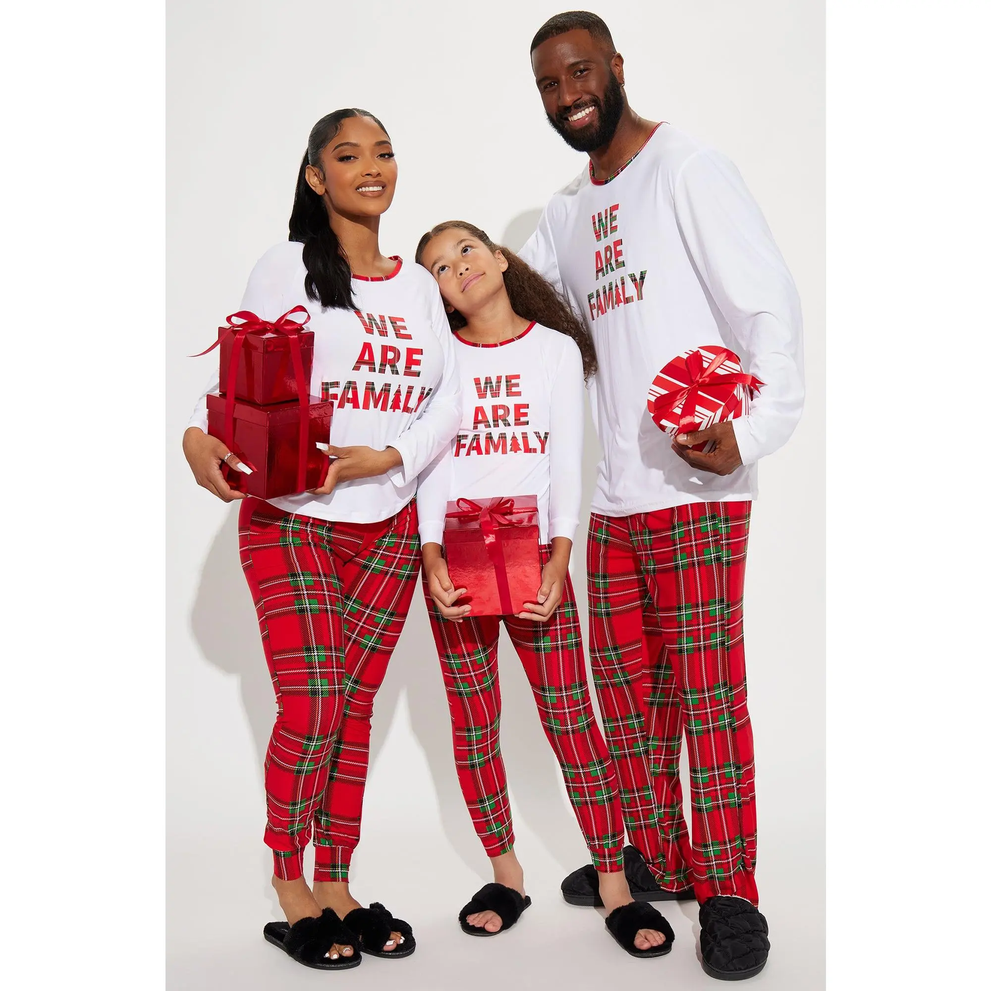 Merry Christmas Matching Family PJ Jogger Set - Red/White