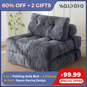 【Hot Sale】MAXYOYO Corduroy Folding Sofa Bed, Convertible Sleeper Chair with Pillow Foldable Mattress with Back Support; Single & Double Size