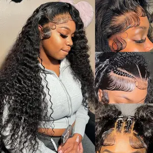 30 Inch Deep Wave Lace Front Wigs Human Hair 13x6 HD Lace Front Wigs Pre Plucked Brazilian Curly Human Hair Wig 200 Density Glueless Frontal Wigs For Black Women Frontlace Wig