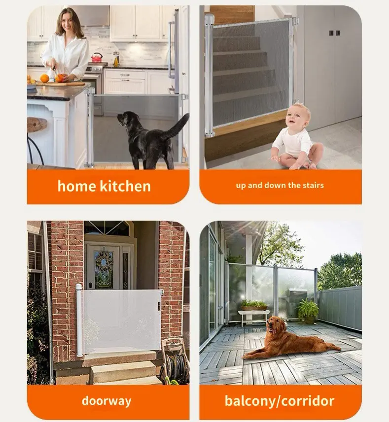 1pc Extra Wide Retractable Baby Gate, 118" Expandable Safety Fence for Stairs & Doorways, Lockable, One-Hand Operation, Easy Installation, Durable Polyethylene Terephthalate, Pressure Mounted, Plastic Gate for Home Safety