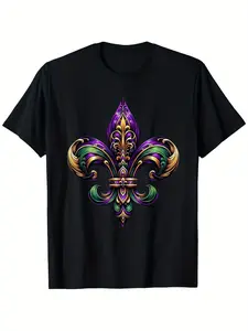 100% Cotton Fleur De Lis Mardi Gras Symbol Louisiana Carnival New Orlean T-Shirt Colorful Carnival Circus Funny Gift T-Shirt Funny Text and Humorous Images T-shirt for Carnival Gift