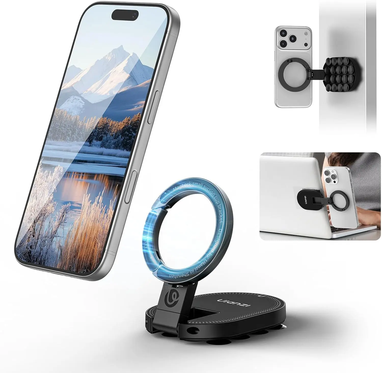 Ulanzi MA39 MagLock Magnetic Phone Mount, Desktop Stand with Suction Bottom for iPhone 17-16-15-14, Wall & Glass Use, Mobile Cellphone Smartphone Accessories, Metal Ring,back to school,back to school haul