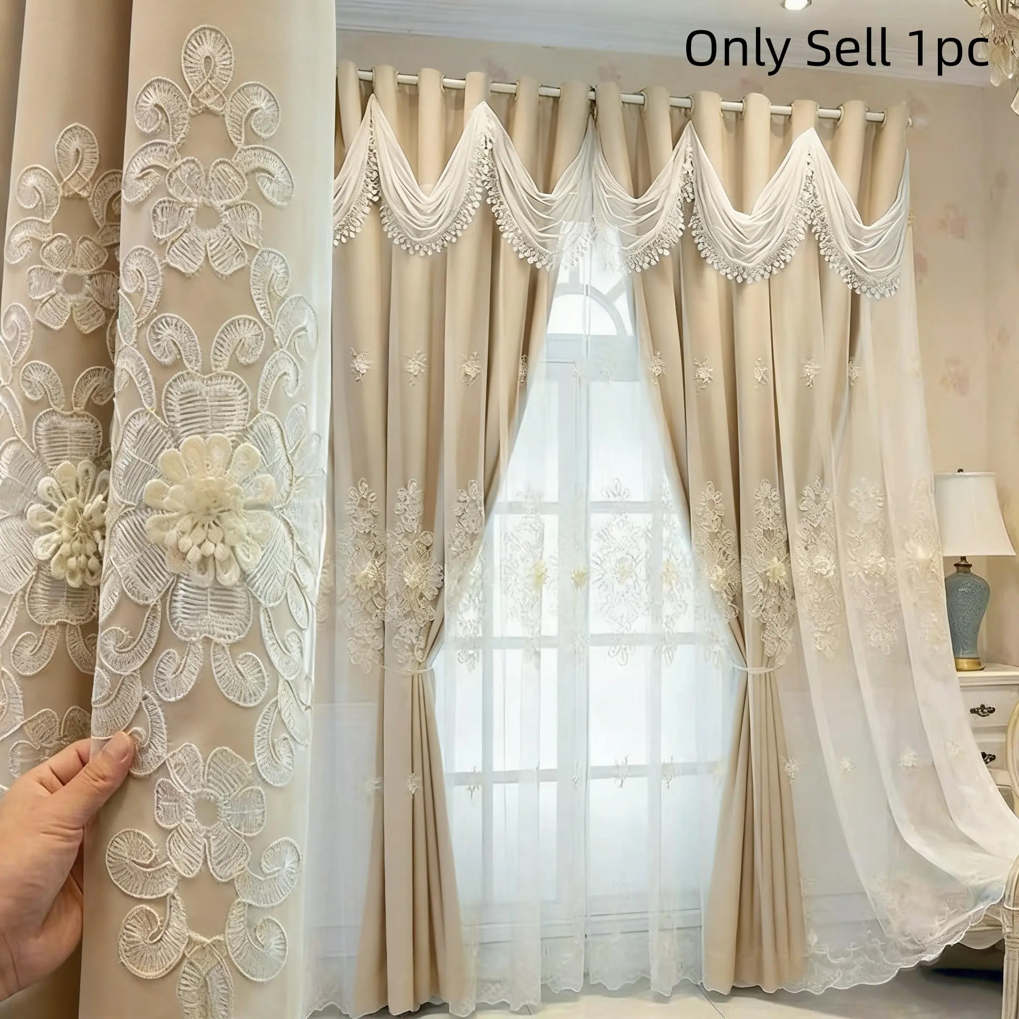 1 Panel European 100% Blackout Curtains, Home Decoration Curtain, Window Curtain, Blackout Window Cover, Home Decorative Curtain: Waterfall Wave Head Layered Sheer & Solid Polyester for a Luxe Home Upgrade in Living, Bedroom, Dining & Party Spaces