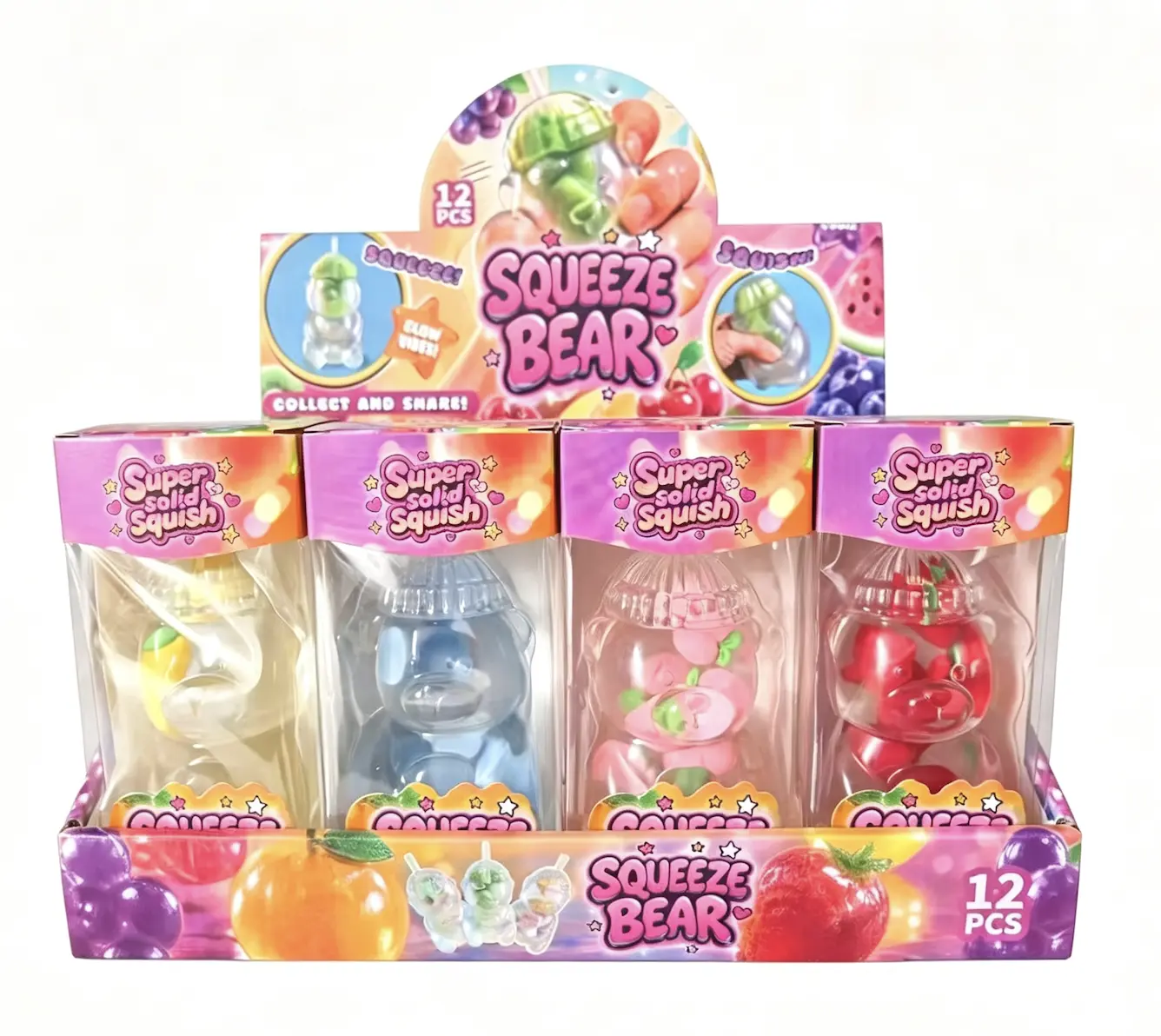 Vaseline Bear Bottle Squishy Toy - Blueberry Fruit Theme Charm, Slow Rise Fidget, Soft Squeeze Unisex Sensory Bubble Popper Stress Relief for Ages 12+, Squishy Toys