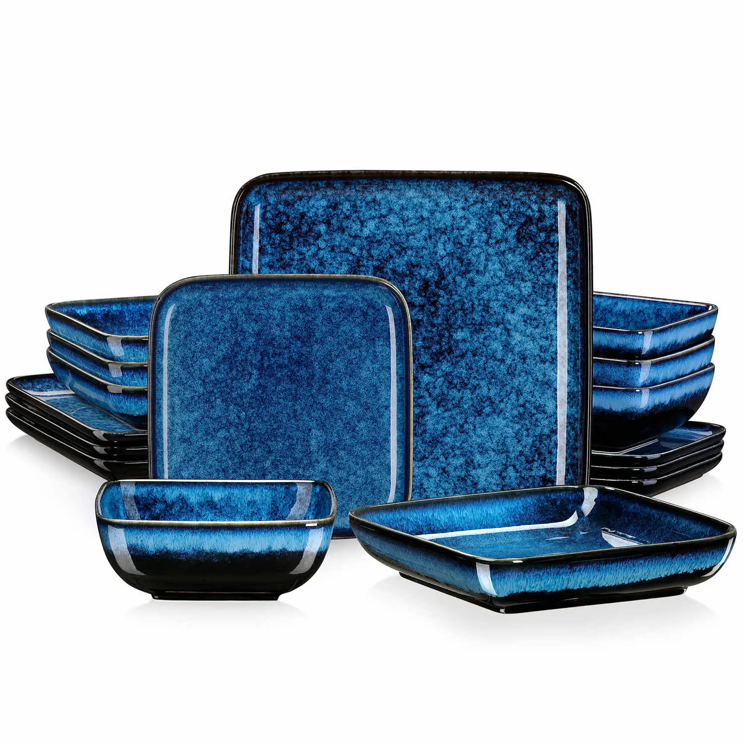 vancasso Stern Ceramic 16-Piece Square Tableware Set, 16-Pieces for Full Table, 4 Plate Types Cover Meals, Daily Ready Dinnerware Service Set