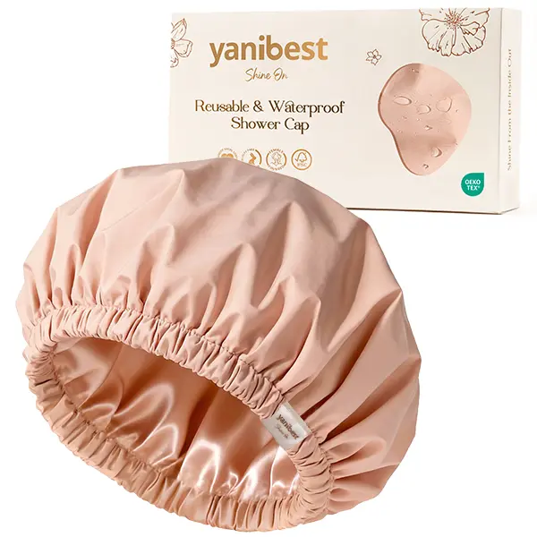 Yanibest Shower Cap for Women Reusable Waterproof,Satin Lined Bath Cap with Soft Elastic Band,Large Washable Hair Caps for Shower Pink Bathroom Accessory#SummerWins#DealsForYoudays